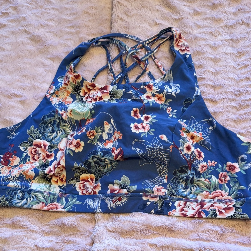 Floral blue active sports bra